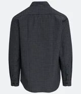 Camisa social de hombre, de manga larga con estampado de cuadros en tonos grises.