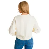 Buzo color crema de corte holgado, con cuello redondo y logo de la marca bordado en el pecho.