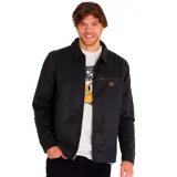 Chaqueta Caterpillar negra con cierre frontal, cuello clásico y bolsillo con cierre en el pecho izquierdo. Forro estampado con el logo de Caterpillar y bolsillo interior.