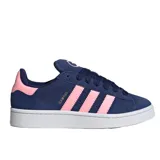 Championes Adidas Campus 00S W de gamuza azul con detalles en rosa, las tres tiras clásicas de Adidas en los laterales y suela blanca.