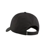 Gorro Puma Ess negro con logo bordado en blanco. Diseño desestructurado de seis paneles con ojales bordados, visera curva y cierre trasero ajustable con velcro.