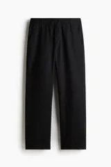 Pantalón negro de lino y algodón, corte recto, con cintura elastizada y cordón ajustable.