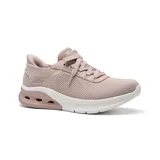 Championes deportivos Skechers Hands Free Slip-ins BOBS Sport Arc Waves 2.0, color rosa pálido. Confeccionados en tejido técnico con cordones fijos, plantilla Skechers Memory Foam, entresuela geométrica Glide-Step y Heel Pillow.