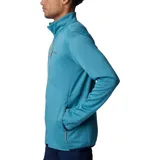 Campera polar Columbia Park View Fleece, color azul jaspeado, con cierre frontal completo, cuello alto, bolsillos laterales con cierre y bolsillo en el pecho con cierre vertical en color verde lima. Cuenta con tecnología Omni-Wick, puños elásticos con orificios para pulgares y protector de barbilla.