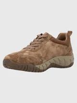 Zapato de cuero color marrón con cordones, suela de goma y tecnología Spinal Flex.