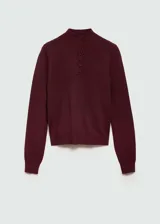 Jersey negro de punto fino con cuello perkins y cierre de botones.