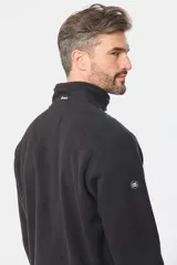 Campera de polar azul marino con cuello alto y cierre frontal. Tiene bolsillos laterales y un logo de la marca Legacy bordado en el pecho.