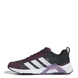 Championes Adidas Dropset Control de mujer, color borgoña con estampado floral, detalles en negro y blanco, y las tres tiras características de la marca en color plateado.