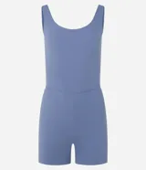 Enterito deportivo negro de microfibra con breteles medianos y espalda descubierta.