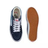 Zapatillas de skate Vans Sk8-Hi, de caña alta, color azul con detalles en azul marino y blanco.