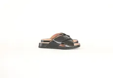 Sandalias negras de cuero con tecnología Antistress, forro de piel, plantilla anatómica de PU con acción antibacteriana y suela de poliuretano.