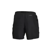 Short de baño negro con cintura elástica, cinturón con hebilla de ajuste y bolsillo lateral con cierre que se convierte en bolsa para guardado.