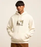 Buzo comfort para hombre hecho con algodón más sostenible. La prenda tiene capucha, cordón para ajuste, bolsillos, mangas largas y estampa "live without warning".