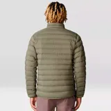 Campera verde oliva de plumas, con cierre frontal, bolsillos laterales con cierre y logo de la marca bordado en el pecho.
