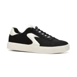 Championes Skechers Eden LX Rich Tones negros con detalle lateral en forma de "S" en blanco, capellada de cuero sintético y gamuza, plantilla Air Cooled Memory Foam y suela de goma.