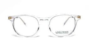 Armazón de anteojos Linea Roma, modelo 111 col 3, con montura transparente y detalles dorados.