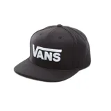 Gorra negra de Vans con logo blanco bordado en el frente.
