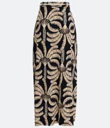 Pollera larga de viscosa con estampado tropical, abertura frontal y cinturón de cuerda.