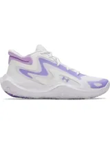 Championes de baloncesto Under Armour UA Jet 25, color blanco con detalles en lila.