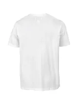 Remera blanca de manga corta con cuello redondo y estampado frontal con el logo de Caterpillar y el texto "Since 1904 We Built This".