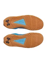 Zapatillas de entrenamiento Under Armour TriBase Reign 6, color celeste con detalles en gris y suela color caramelo.