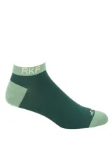 Calcetines tobilleros deportivos verde oscuro con detalles en verde claro y logo RKF en el tobillo.