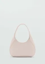 Bolso de mano color rosa claro, con asa corta y cierre de cremallera.