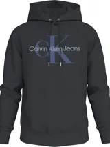 Buzo con capucha Calvin Klein Jeans negro con logo de la marca estampado en el pecho en color azul.