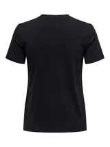 Camiseta negra de algodón con estampado de águila y texto en color rosa.
