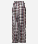 Pantalón recto con cintura elástica y lazo, confeccionada en tricolina y estampa de cuadros.