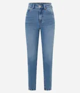 Pantalón de jean skinny de tiro alto, color celeste claro.