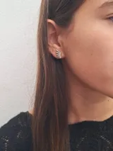 Par de aros plateados con forma de ala con incrustaciones de strass.