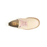 Bota Caterpillar Colorado 2.0 color beige con cordones rosas, cuello acolchado blanco y logo de la marca en rosa. Fabricada con capellada de cuero nobuck, forro interno de nylon en malla y suela de goma duradera.