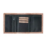 Billetera negra de pana con logo Rip Curl bordado y ribete con motivos geométricos.