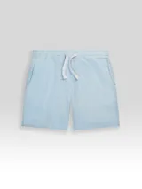 Short de algodón a rayas azul con cintura elástica y cordón ajustable, ideal para uso casual.