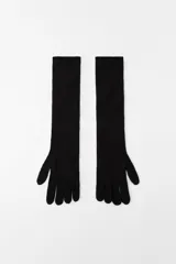 Guantes largos negros de punto fino, confeccionados en mezcla de viscosa y cashmere.