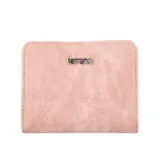 Monedero pequeño color rosa con cierre de broche y logo Terrano en el frente.