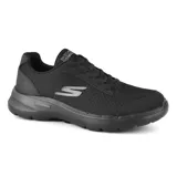 Championes Skechers Go Walk 6 Roca, color negro, con capellada de malla y cuero sintético, cordones, plantilla Air-Cooled Goga Mat, amortiguación Ultra Go y tecnología Hyper Pillar.