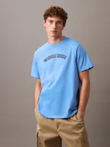 Remera celeste de algodón con el logo de Calvin Klein estampado en el pecho.