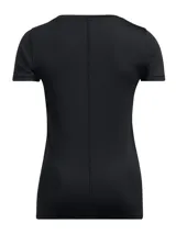 Remera deportiva Under Armour de mujer, color negro, con logo estampado en el pecho. Confeccionada en tejido HeatGear® Armour que absorbe el sudor y se estira para facilitar el movimiento.