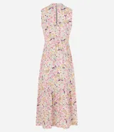 Vestido largo evasê de viscosa con estampado floral paisley, cuello redondo y sin mangas.