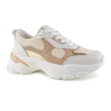 Championes urbanos Korium Daisy, color blanco con detalles en beige y dorado.
