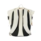 Mochila Rip Curl modelo Surf Series Active de 20 litros, color blanco crema con base gris oscuro. Presenta un diseño tipo roll-top con cierre de hebilla lateral y un bolsillo frontal horizontal con cierre de cremallera negra. Incluye un logo circular de Rip Curl en el frente.