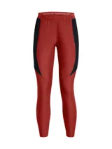Pantalón deportivo Under Armour Challenger Pro para mujer, color ladrillo con paneles laterales negros y logo blanco.