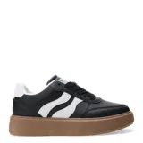 Championes blancos de cuero sintético, con plataforma marrón.