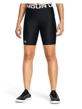 Calza corta deportiva Under Armour HeatGear negra, ajustada al cuerpo, con cintura elástica con logo de la marca en blanco.
