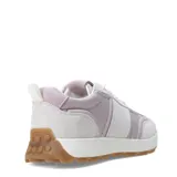 Zapatillas deportivas acordonadas color beige con detalles en blanco y suela marrón.