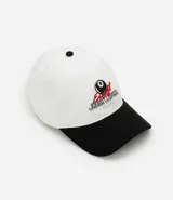 Gorra blanca de sarga de algodón con visera curva y bordado frontal de una bola 8.
