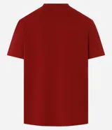 Remera de algodón color ladrillo, de corte recto, con cuello redondo y mangas cortas. Estampa frontal con lettering y dibujos en color blanco.