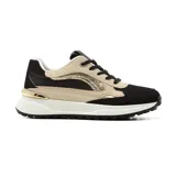 Championes urbanos Korium Ailen, con base blanca y detalles en negro, beige y dorado.